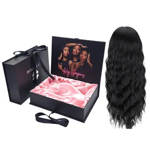 Logo personnalisé boîte-cadeau de cheveux en gros noir faisceaux de tissage humain emballage de perruque avec ruban de satin pour accessoires de boîte d'extension de cheveux