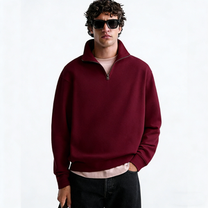 Pull-over décontracté en maille à col montant pour homme, 250 g/m², avec demi-fermeture éclair, manches longues, coupe ample, vente en gros - Product Image 4