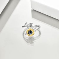Bague ouverte en argent sterling S925 avec projection de « Je t'aime » en 100 langues, design personnalisé, tournesol