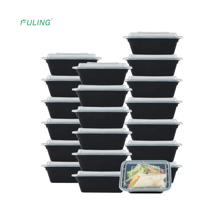 Black rectangular plastic lunch boxes meal prep microwavable to go containers , disposable plastic takeout food containers