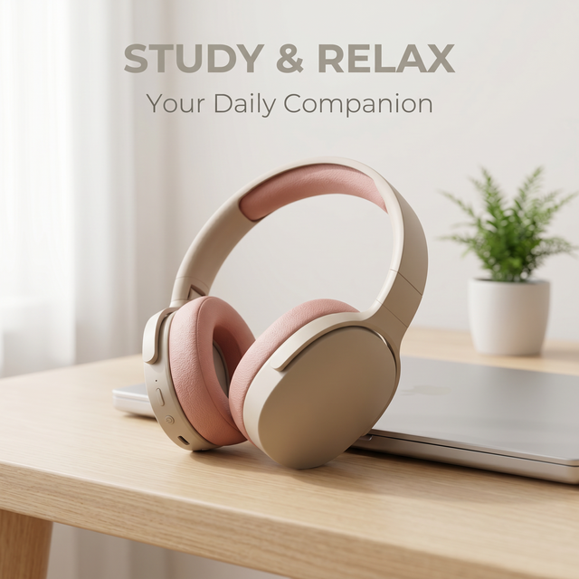 P2961 Cute Cozy Wireless Over-Ear Headphones, Soft Memory Foam Earpads, BT Headset with Mic for Music & Calls