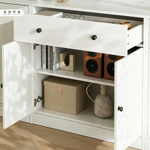 Mobile <span class=keywords><strong>TV</strong></span> moderno bianco a parete intera, ecologico, con <span class=keywords><strong>libreria</strong></span> alta in vetro abbinata e ante chiuse - Product Image 1