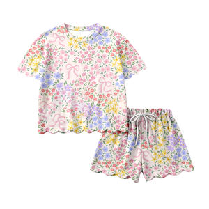 GSSO3269 CUSTOM Ensemble de vêtements pour petite fille active avec imprimé de fleurs colorées, vente en gros, ensemble à manches courtes pour enfant - Product Image 6