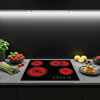 Kompor Listrik 6000W dengan 4 Tungku, Permukaan Kaca Keramik, Kontrol Sentuh Sensor, Hemat Energi, Radiant Hob untuk Rumah Tangga
