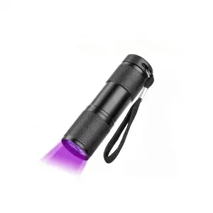 Hợp kim nhôm cầm tay 395nm lanterna Mini torch 9 LED UV đèn pin với thương hiệu miễn phí in logo