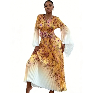 Robe longue plissée africaine pour femme - Robe de soirée élégante avec imprimé floral et manches à volants - Product Image 3