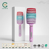 Brosse démêlante professionnelle multi-couleurs à poils de sanglier courbés et ventilés pour femmes, idéale pour le séchage au sèche-cheveux en salon et le massage du cuir chevelu