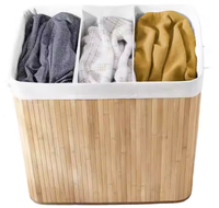 Panier à linge pliable en bambou 3 compartiments couvercle à clipser poignées en coton pour chambre salle de bain buanderie boîtes de rangement bacs