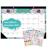 <strong>Best</strong>-<strong>selling</strong> 26-27 <strong>Wall</strong>-mounted Desk <strong>Calendar</strong> with Floral Design 18-Month English <strong>Calendar</strong> Offset Printed on Kraft Paper