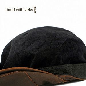 หมวกเบเร่ต์ทรงแบนสไตล์อังกฤษสำหรับผู้ชาย คอลเลคชั่นฤดูใบไม้ร่วง-ฤดูหนาว ผ้าฝ้ายฟอก พร้อมสายยางยืด - Product Image 3