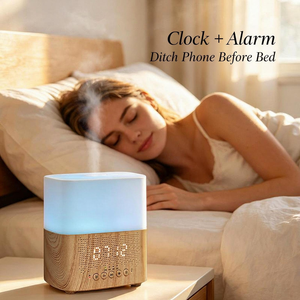 Diffuseur d'arômes ultrasonique à effet bois avec horloge numérique, veilleuse colorée, haut-parleur Bluetooth, humidificateur d'huiles essentielles silencieux - Product Image 5