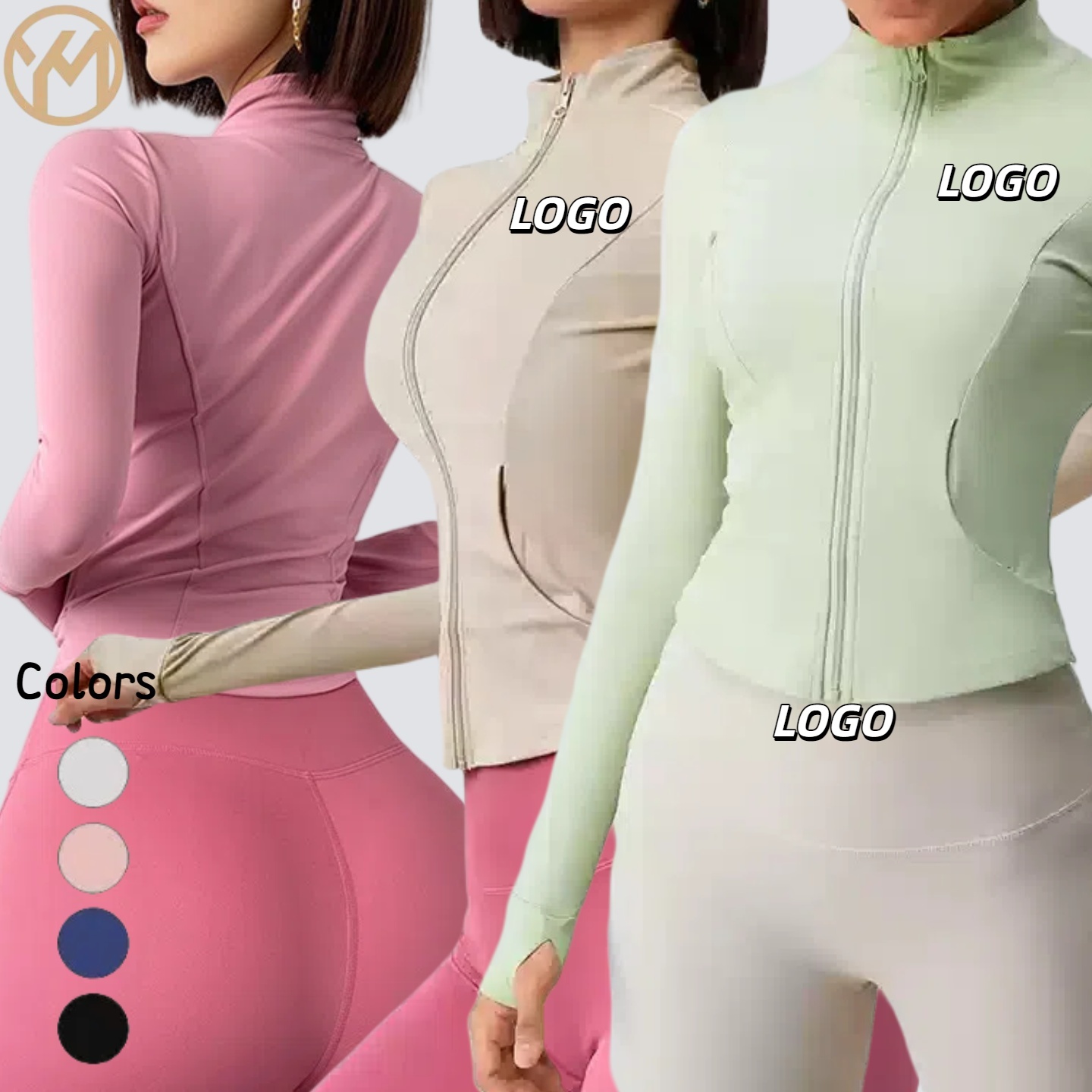 Women Custom Logo Nude Feeling Yoga Workout Tops Lady Long Sleeves Stand-up Collar Jacket Female Full Zipper Sports Clothes
