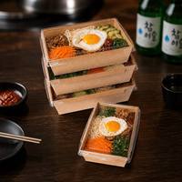 Conteneur alimentaire jetable écologique en papier kraft avec couvercle, boîte à deux compartiments pour restaurants, maison et plus encore