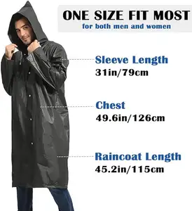 Custom With Logo Printed EVA Reusable Thickened Waterproof Black Camping Rain Coat Wear Jacket Raincoat For Women Unisex Men