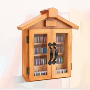 Mini bibliothèque en bois, maison à double porte, ornement de bureau en bois massif, décoration de maison et de bureau, cadeau - Product Image 3