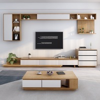 Ensemble de salon moderne avec armoire murale en bois, meuble TV relevable, table basse et meuble TV