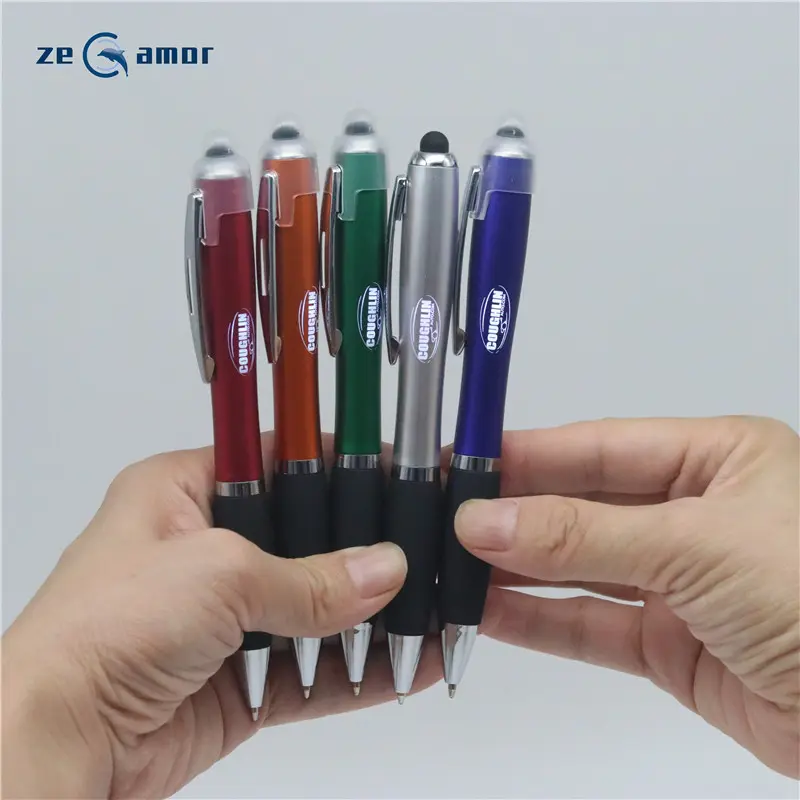 Customized Led Laser Light up Multi-Functional Ballpoint Pen Personalized Ink Light with Rubber Grip Black Blue