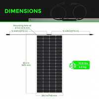 Panel Solar Alecter de 200W, Ecológico, Flexible, Monocristalino, de Silicio, con 23% de Alta Eficiencia, 24V, Marco de Aleación de Aluminio Anodizado