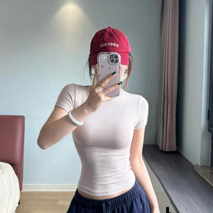 Damen Sommer Strick-Top mit O-Ausschnitt und Schmetterlingsärmeln, Figurbetont, Kurz, Anti-Pilling, Einfarbig, Spandex/Polyester für Freizeitkleidung - Product Image 4