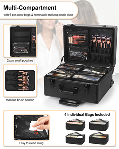 Relavel Rolling Makeup Case <b>Trolley</b> With 6 Removable Pouches Suitcase Wheels Cosmetic Train F251214-1 360. Rolling <b>Trolley</b> Offer - Product Image 5