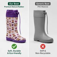 Bottes de pluie en caoutchouc naturel pour filles, motif vache mignon, col à cordon, imperméables, antidérapantes, bottes Wellington pour enfants, support OEM ODM