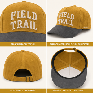 Casquette de baseball <span class=keywords><strong>en</strong></span> daim 5 panneaux de haute qualité avec logo personnalisé du fabricant, broderie 3D <span class=keywords><strong>en</strong></span> relief, visière incurvée, bicolore gris <span class=keywords><strong>moutarde</strong></span>, usage quotidien - Product Image 2