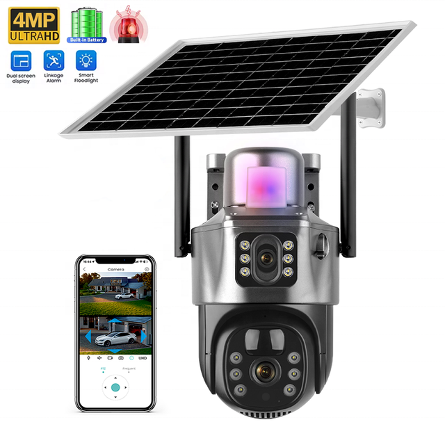 OEM/ODM V380pro Multi-view Wifi Solar CCTV Wireless Solar Powered 360 Degree Panoramic Linkage Double Screen PTZ Camera