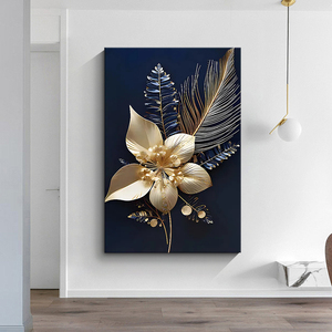 2025 nóng màu xanh và vàng vải sơn trừu tượng hoa lá vải in hình ảnh printwall nghệ thuật trang trí - Product Image 2