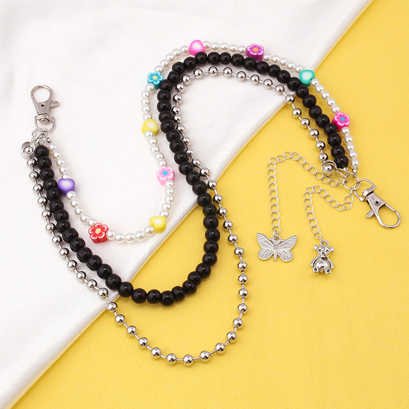 จี้หมีและผีเสื้อ พร้อมโซ่กางเกงสามชั้น