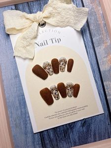 144Velvet Latte Pure Gel Press-On Faux <span class=keywords><strong>Ongles</strong></span> Faits Main Portables Style Automne Hiver - Manucure Velours Couleur Caramel - Product Image 2