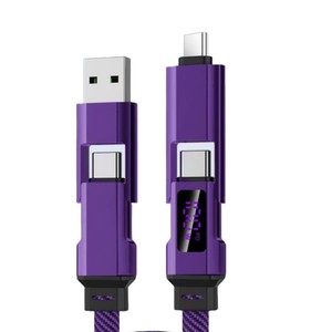 100w 5A Multi-function Braided LED Display 4-in-1 Fast <b>Charging</b> Cable mobile phone USB-C to Type-C charger data cable 1M 1.5M 2M - Product Image 6