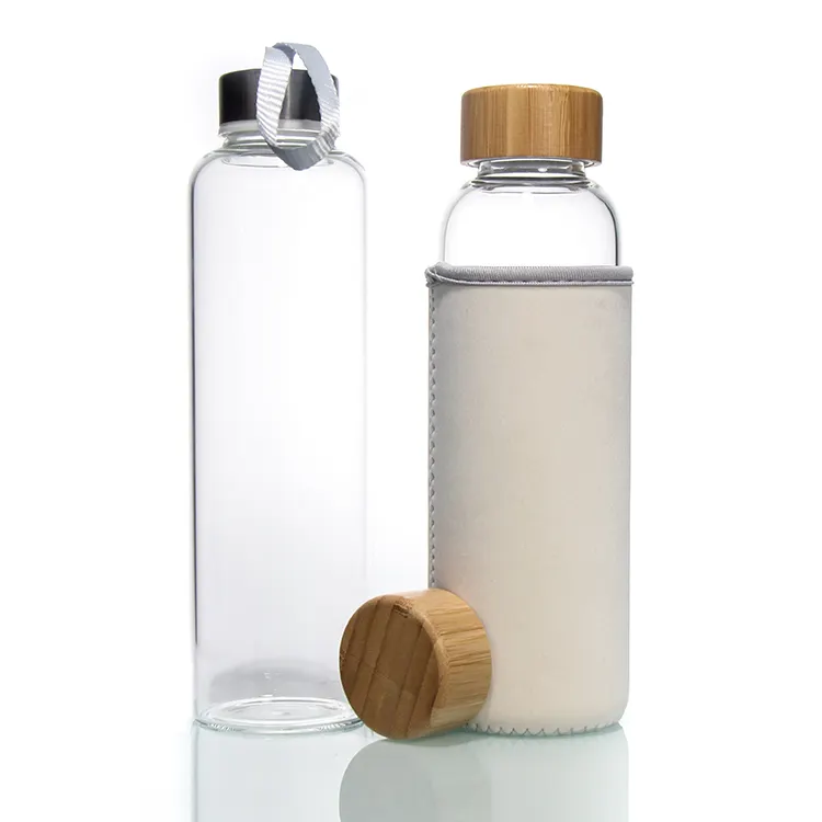 Various Size Fast Delivery Milk Juice 16Oz Borosilicate Drinking Water Glass Bottle With Bamboo Top