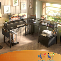 Bureau d'angle moderne et portable en forme de L avec tiroir de rangement, support d'écran complet et design peu encombrant pour ordinateurs de jeu