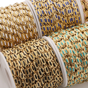 Cadena de eslabones ovalados de acero inoxidable chapado en oro de 18k estilo cubano para fabricación de pulseras, cadena de arroz a granel H1514 - Product Image 4