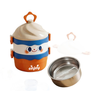Enjoy Cartoon Lunch <b>Box</b> <b>Set</b> Stainless Steel Inner Cylinder Bento <b>Box</b> For Office Workers With Sauce Compartment And Cutlery - Product Image 1