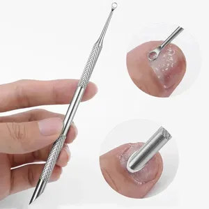 Herramienta de manicura de acero inoxidable de doble punta: lima de uñas biselada y empujador de cutículas con cabezal circular biselado - Product Image 1