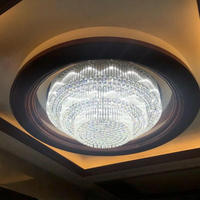Lustre LED moderne de luxe PM, grand modèle carré et rond en cristal pour hall d'hôtel, salle de banquet, base en acier inoxydable pour salon