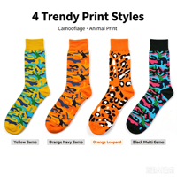 Chaussettes en coton jacquard camouflage léopard, chaussettes unisexes tendance à blocs de couleurs, chaussettes décontractées à la mode, chaussettes personnalisées OEM ODM, chaussettes cadeaux