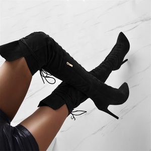 Size 47 New Arrivals Pointed Toe Women <b>Boots</b> High Heels Stiletto Long <b>Boots</b> Ladies Lace up Suede Thigh High <b>Boots</b> - Product Image 2