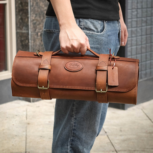 Новинка, коричневая кожаная рулонная сумка для ножей для шеф-повара, регулируемые роскошные кухонные аксессуары, Подарочная сумка для хранения - Product Image 6