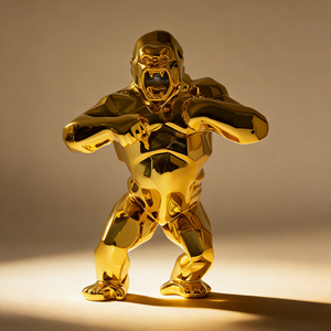Statua di Gorilla <span class=keywords><strong>in</strong></span> <span class=keywords><strong>Resina</strong></span> Placcata Oro/Argento - Scultura d'Arte Moderna per Soggiorno, Ufficio, Hall d'Hotel - Product Image 2