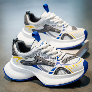 Chaussures de sport respirantes en cuir de vachette et maille, à lacets, rehaussées, haut de gamme, confortables, légères, antidérapantes, anti-odeur, tendance - Product Image 2