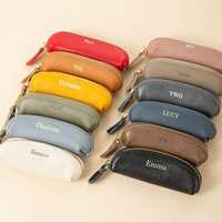 Porte-monnaie portable personnalisé avec fermeture éclair, sac cosmétique en cuir véritable, pochette de rangement, cadeau pour la famille