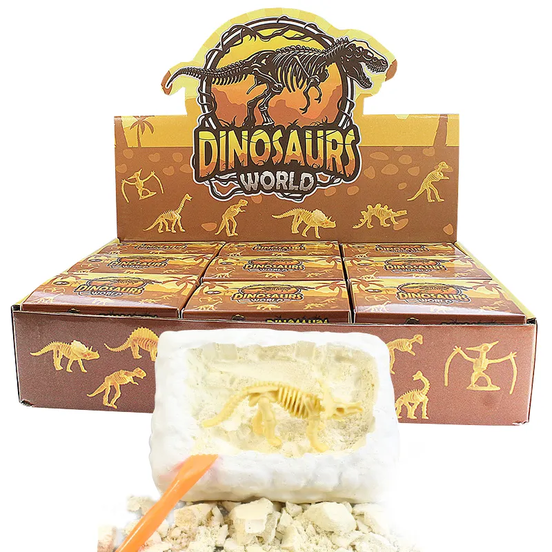 Penjualan Terbaik mainan kotak buta 12 jenis archologi Dino Dig kit dinosaurus kecil mainan kerangka untuk anak-anak