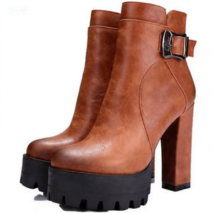 Últimos Botines de Tacón Alto con Plataforma y Cierre de Cremallera para Mujer, Estilo Occidental, Punta Puntiaguda, Zapatos de Otoño/Invierno al por Mayor - Product Image 4