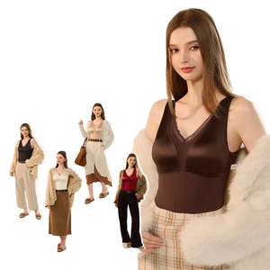 Autumn Winter Women's Casual Breathable V-neck One Piece Tank <b>Top</b> with Traceless Strap Wearless Bra Nylon Lace <b>Thermal</b> Clothing - Product Image 1