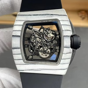 Reloj Mecánico Automático con Caja de Fibra de Carbono Blanca y Negra Asimétrica Única, Esfera Esqueleto, Correa de Goma Negra, Deportivo, Resistente al Agua - Product Image 3