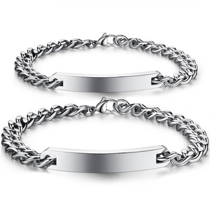 <span class=keywords><strong>Bracciale</strong></span> per Coppia in Acciaio Inossidabile <span class=keywords><strong>Argento</strong></span> con Barra Incisa Personalizzata, Gioielli alla Moda, Vendita all'Ingrosso - Product Image 1