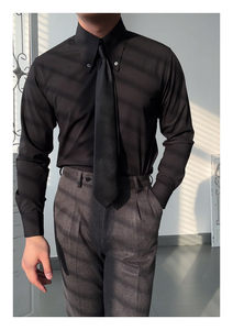 <span class=keywords><strong>Chemise</strong></span> <span class=keywords><strong>italienne</strong></span> de style gentleman à col long boutonné, poignets mousquetaires, coupe ajustée, infroissable, couleur unie, pour affaires - Product Image 6
