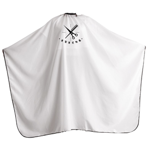 Capa de Barbero Blanca de Poliéster Resistente al Agua con Logotipo Impreso MX - Product Image 1